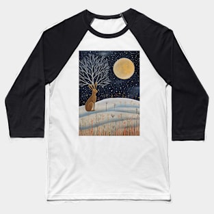 Moonlit Reverie: The Hare's Serenity Baseball T-Shirt